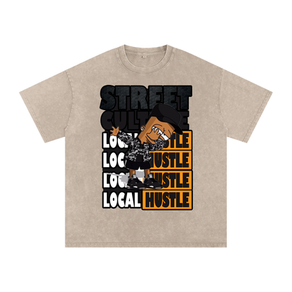 Local Hustle - Snow Washed Oversized Cotton T-Shirt