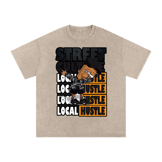 Local Hustle - Snow Washed Oversized Cotton T-Shirt