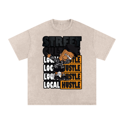 Local Hustle - Snow Washed Oversized Cotton T-Shirt